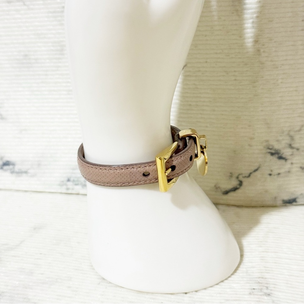 Prada Saffiano Leather Bracelet (Taupe with Gold Toned Hardware, Adjustable) - Picture 3 of 14